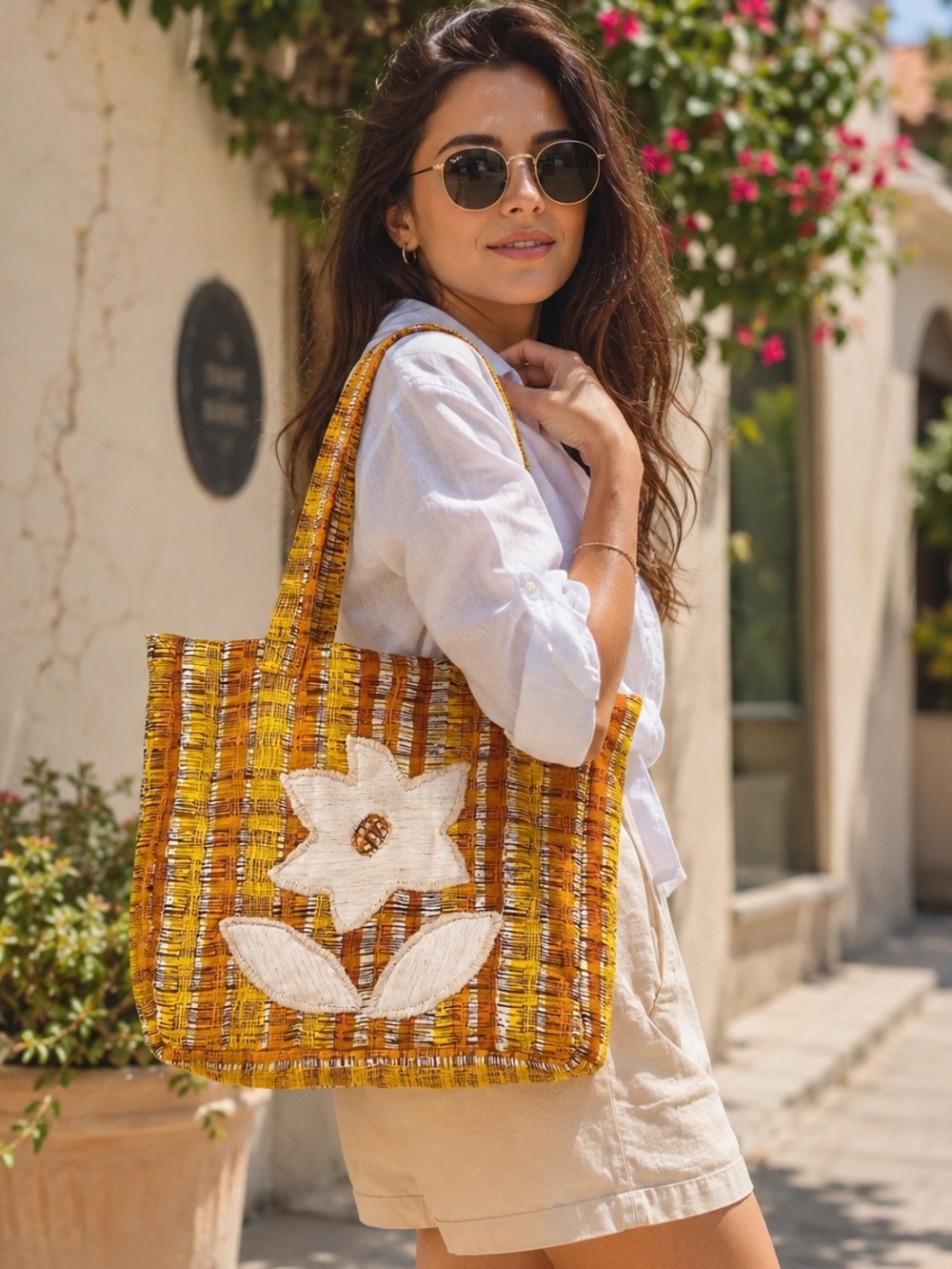 Handcrafted Yellow Floral Tote Bag - Women Bags